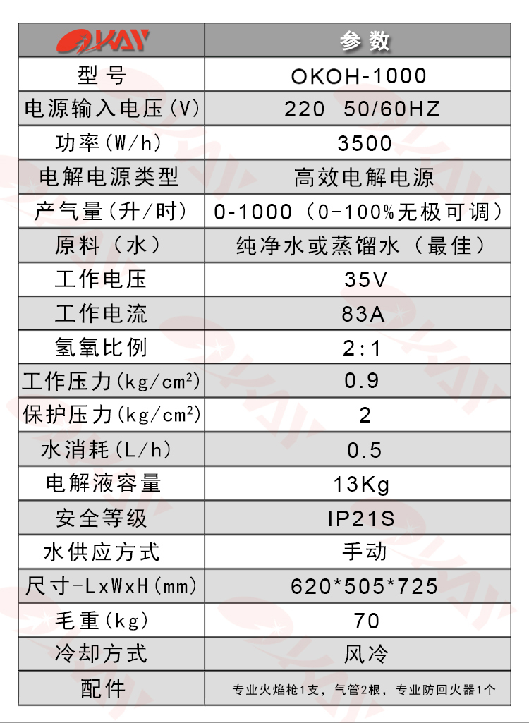 沃克能源氢氧机OH1000参数
